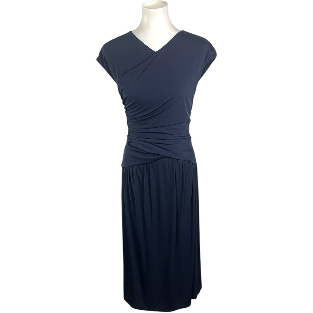 The Fold  Navy Sleeveless Ruched Detail Lauiriano Dress Size 6 NEW NWT